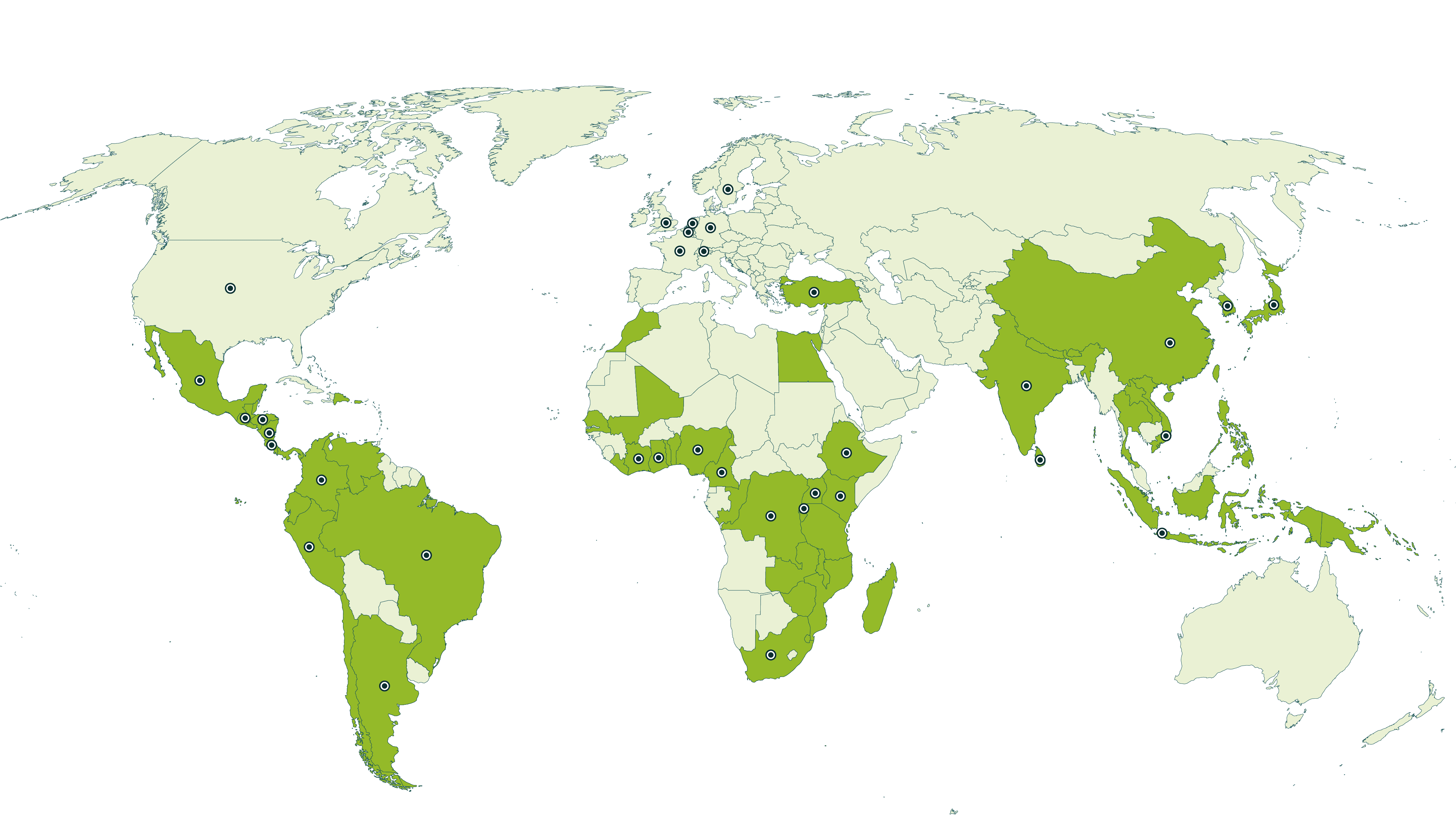 Map of current Rainforest Alliance certified our global reach farms